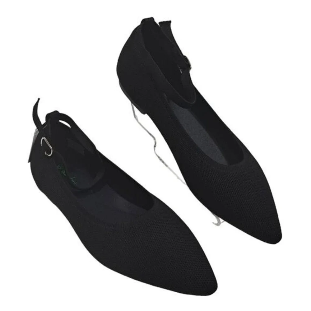 Burudani Black Knit Mary Jane Flats Women's Size 10 Comfort Slip-On Shoes Pointy